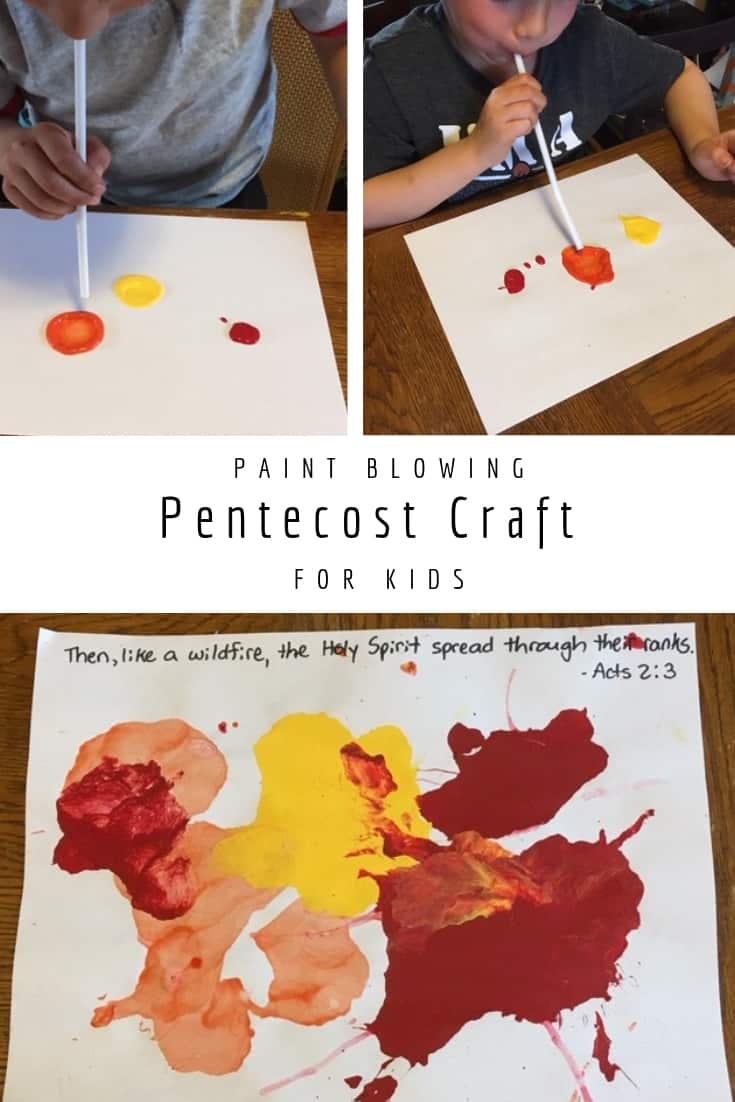Pentecost paint blowing craft for kids