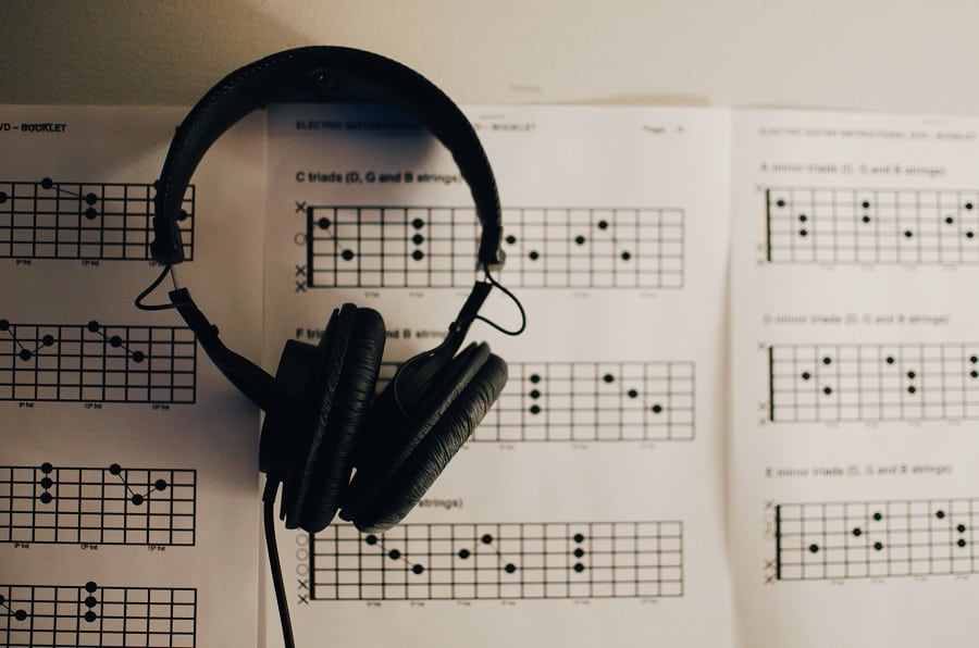 sheet music and headphones