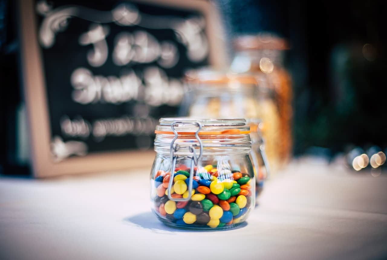 jar of candy on a table