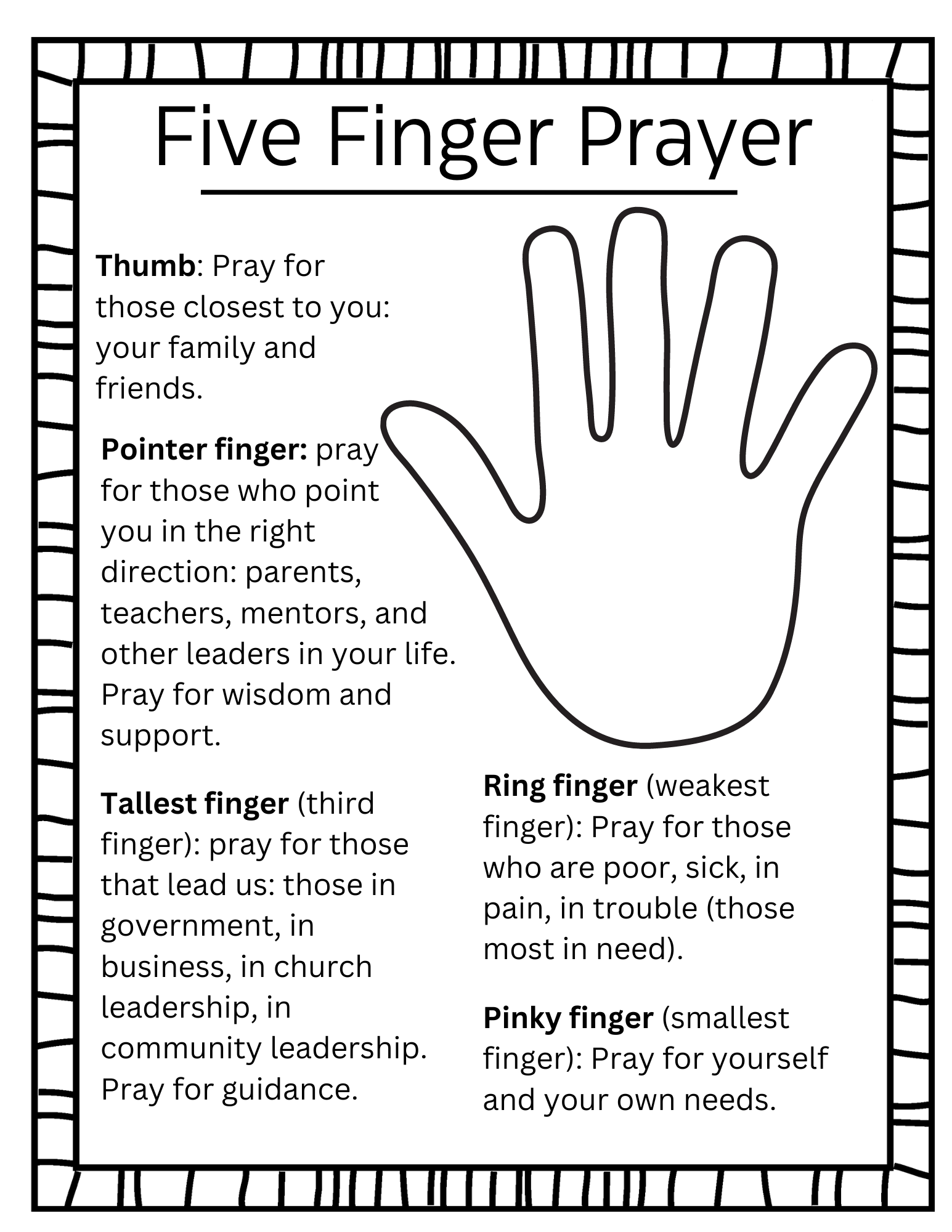 How to Pray the 5 Finger Prayer {free Printable} - Out Upon the Waters