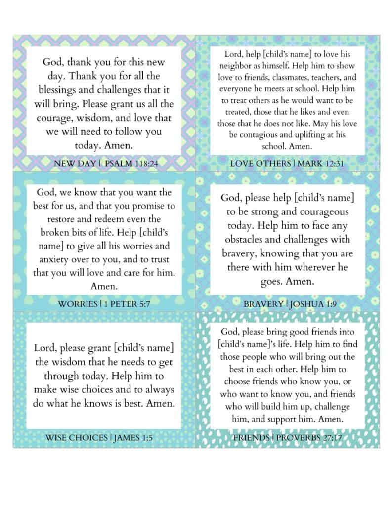 school prayers for boys - prayer cards