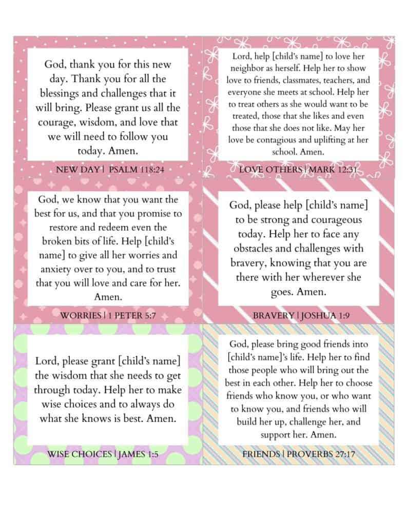school prayers for girls - prayer cards