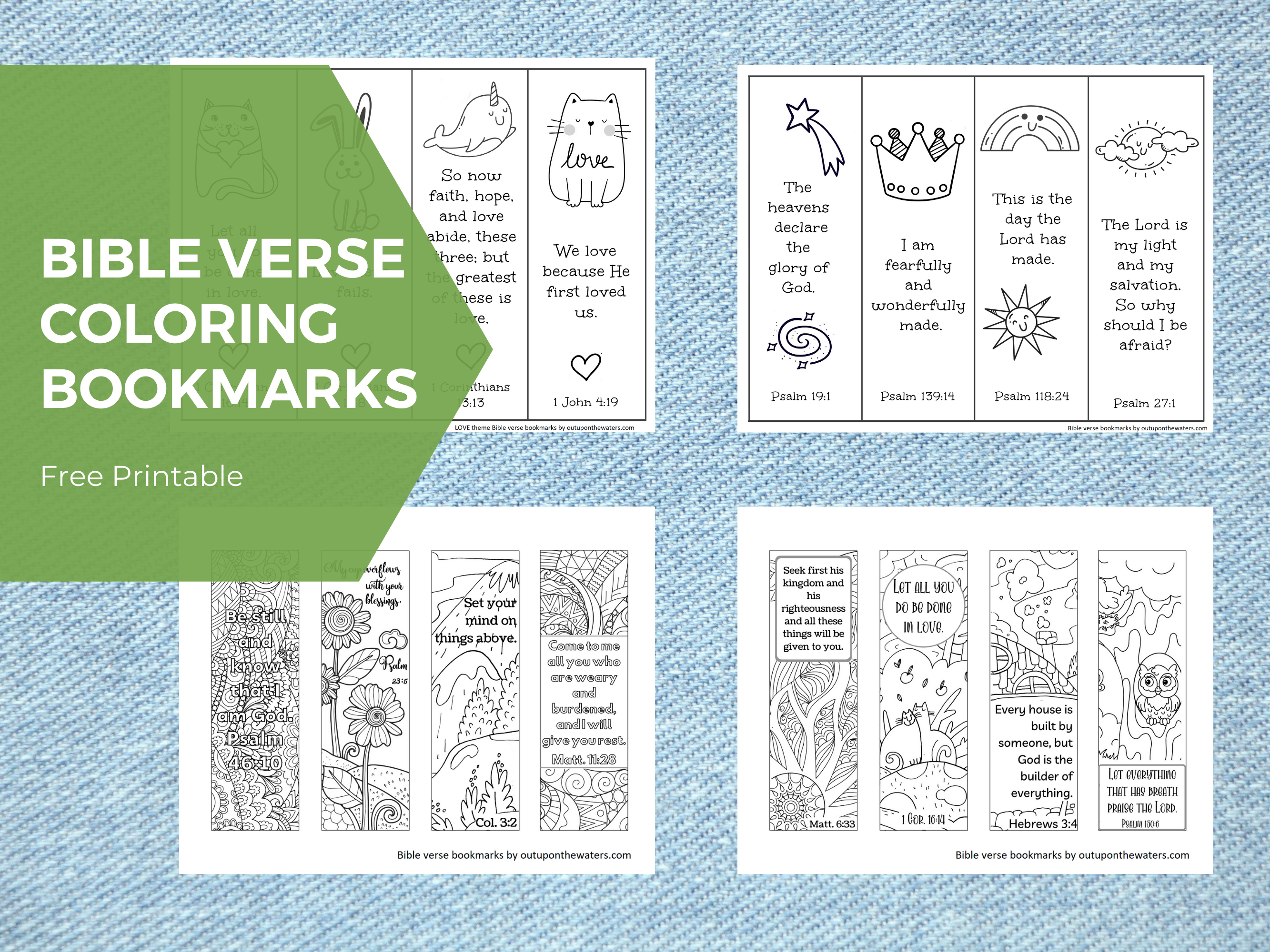 free printable bible verse bookmarks to color out upon the waters