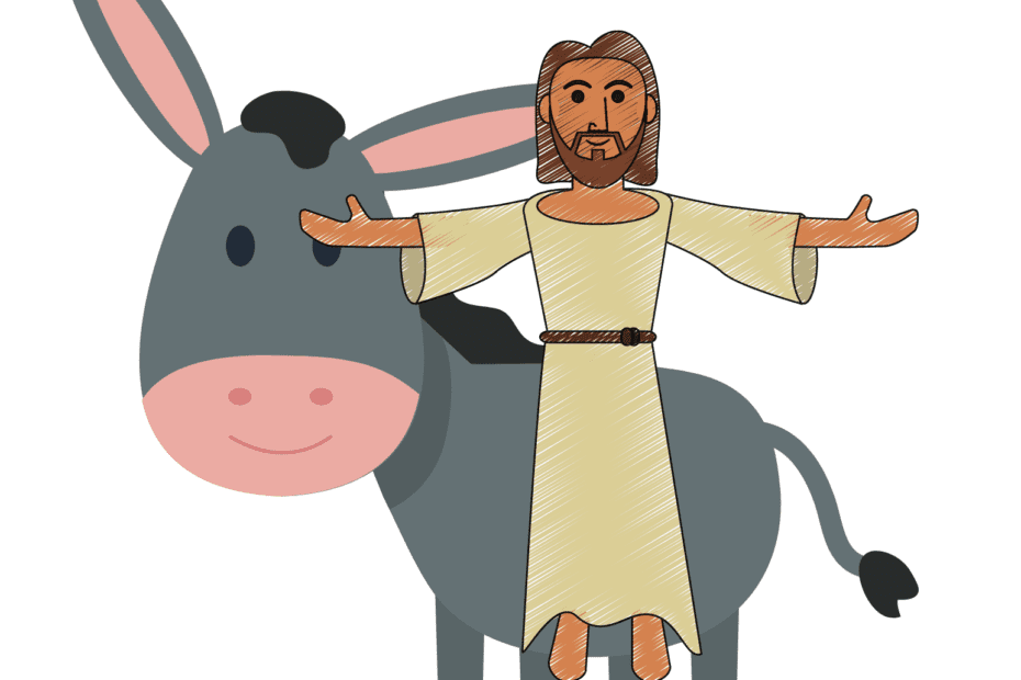 Pin Jesus on the donkey for Palm Sunday