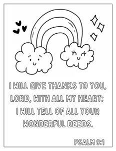 Bible verse gratitude coloring page - Psalm 9:1