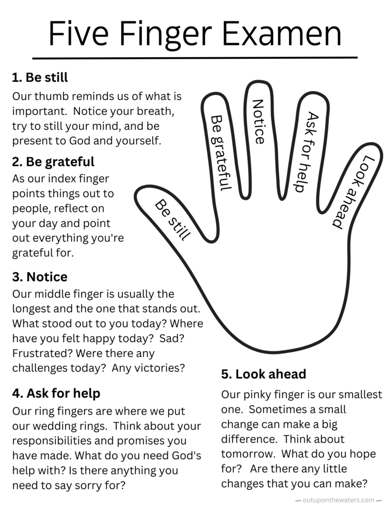 five finger prayer daily examen printable