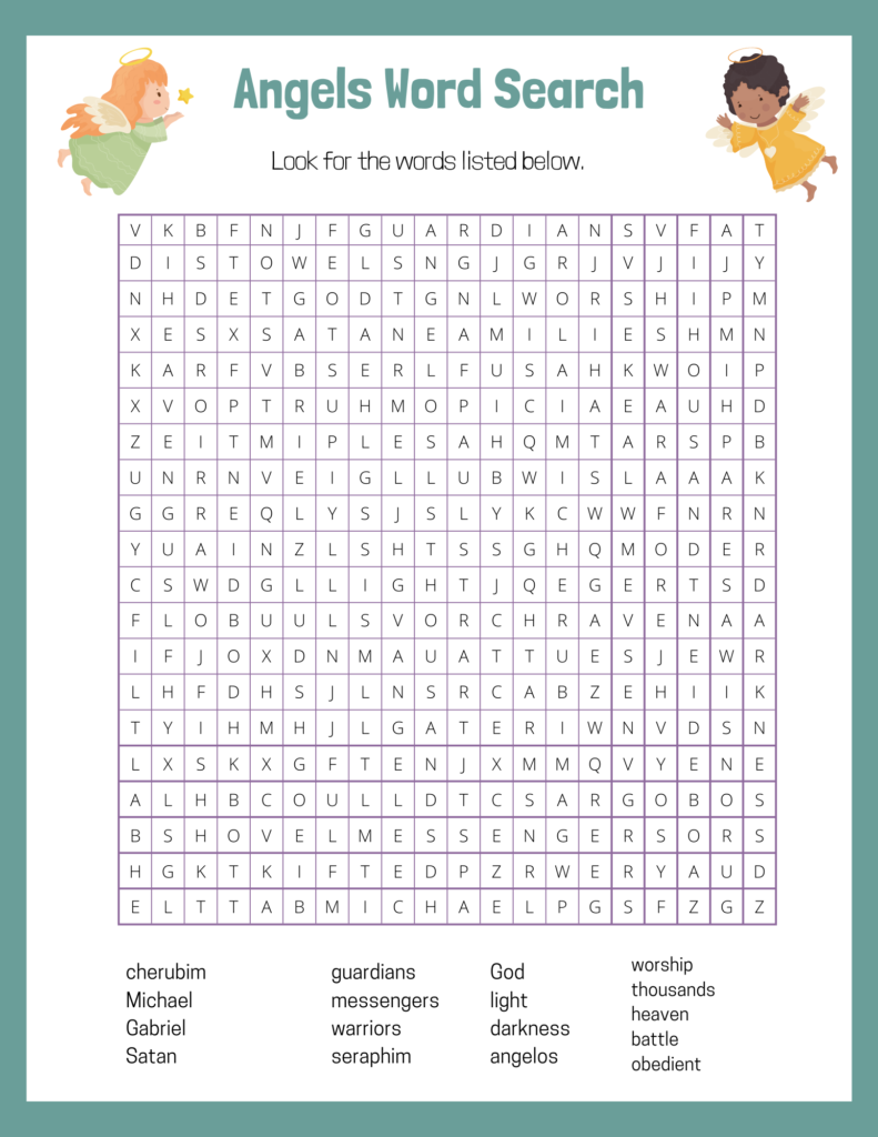 angels in the Bible word search for kids