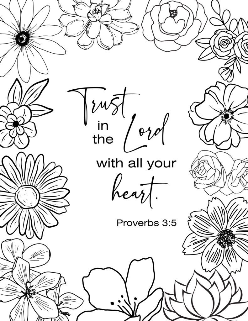 Trust in the Lord with all Your Heart Bible verse coloring page