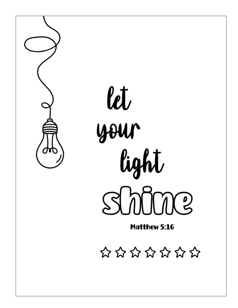 let your light shine Bible verse coloring page for kids
