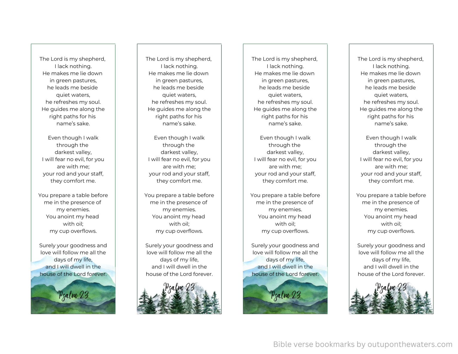 Psalm 23 Printable Bookmarks - Out Upon the Waters