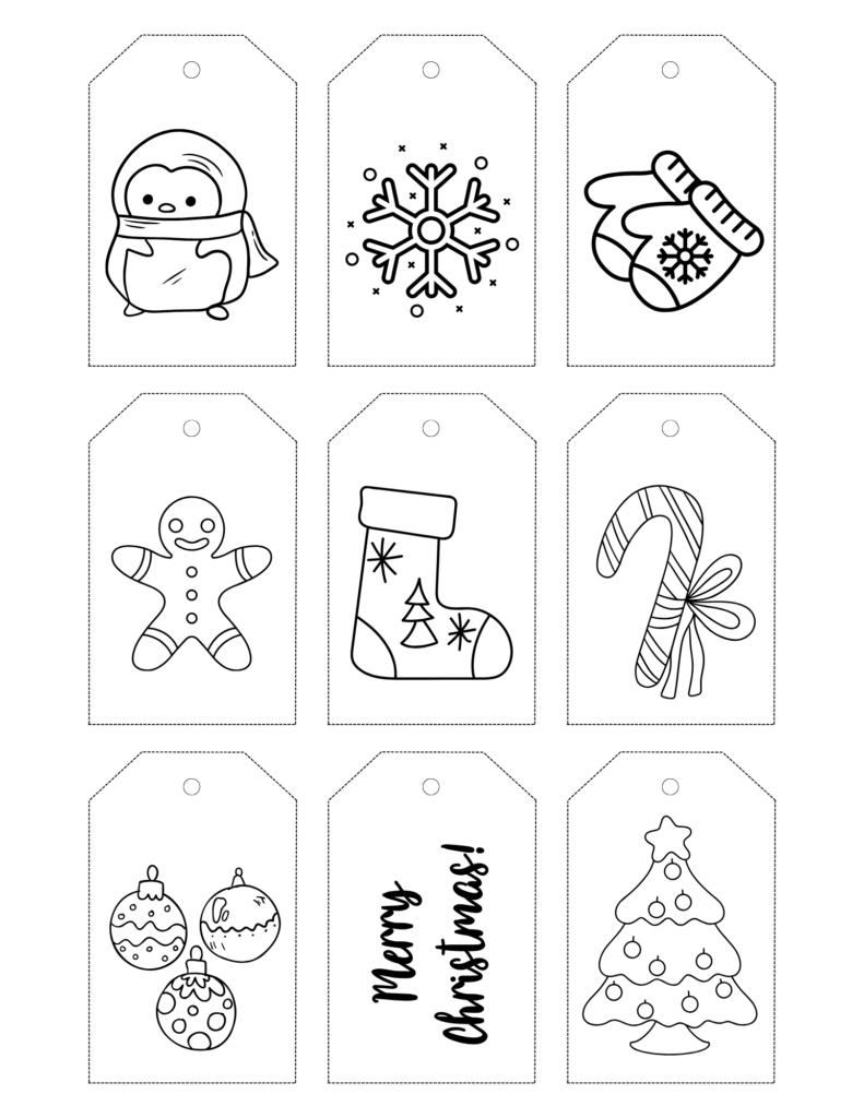 printable Christmas gift tags to color