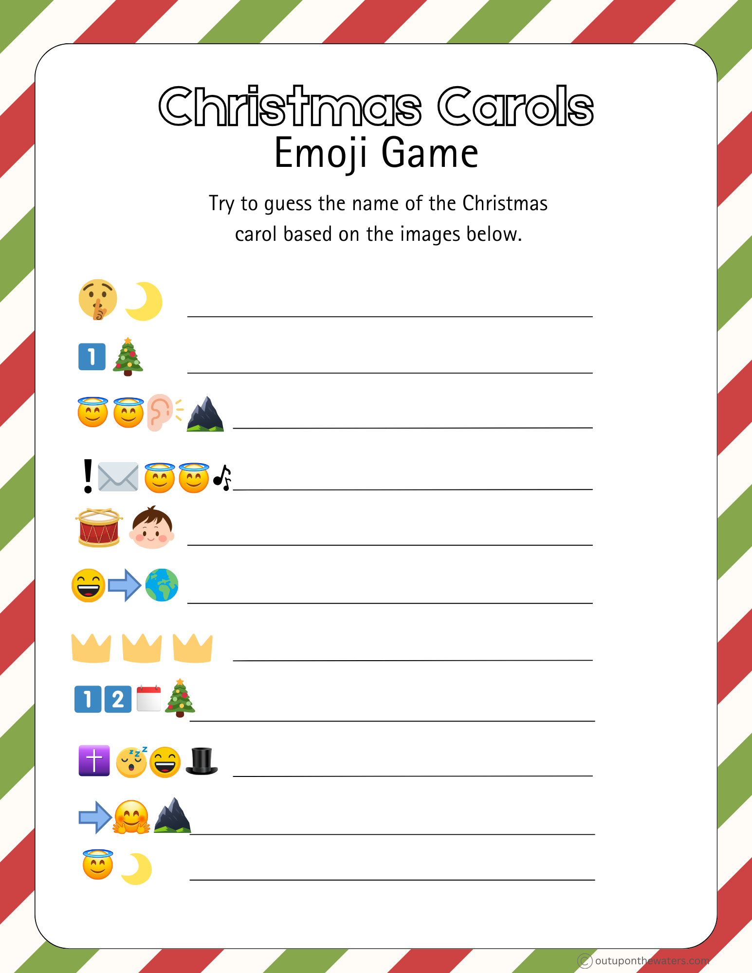 Christmas Emoji Game Printable: Christmas Carols - Out Upon the Waters