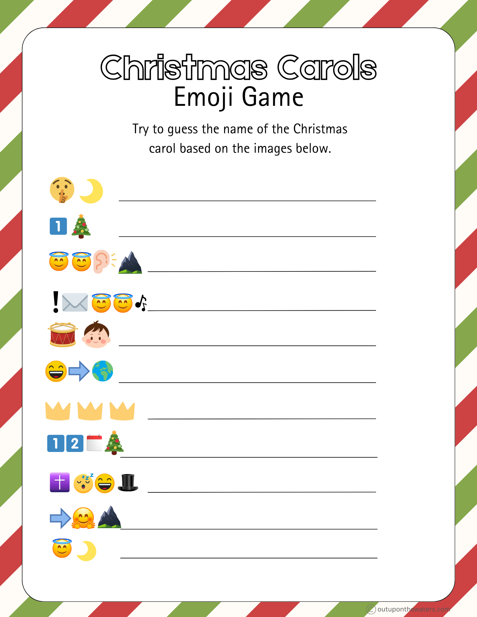 Christmas Emoji Game Printable Christmas Carols Out Upon the Waters