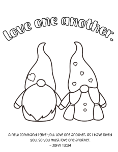 Love one another Christian Valentine coloring page