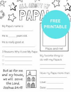 all about my Papa Father's Day colouring page for kids