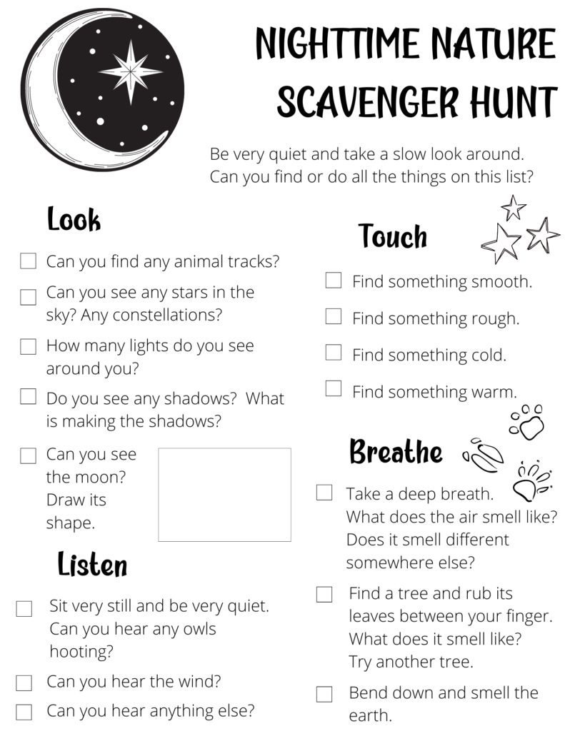 nighttime nature scavenger hunt for kids