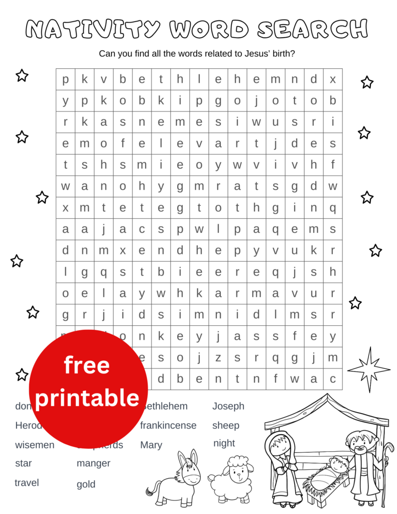 nativity words search printable