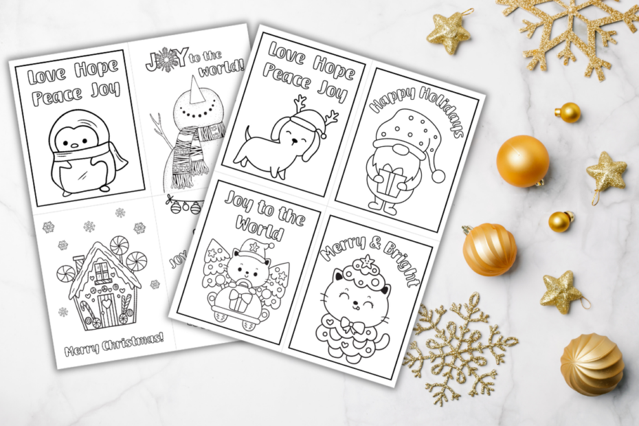 Christmas cards to print and color