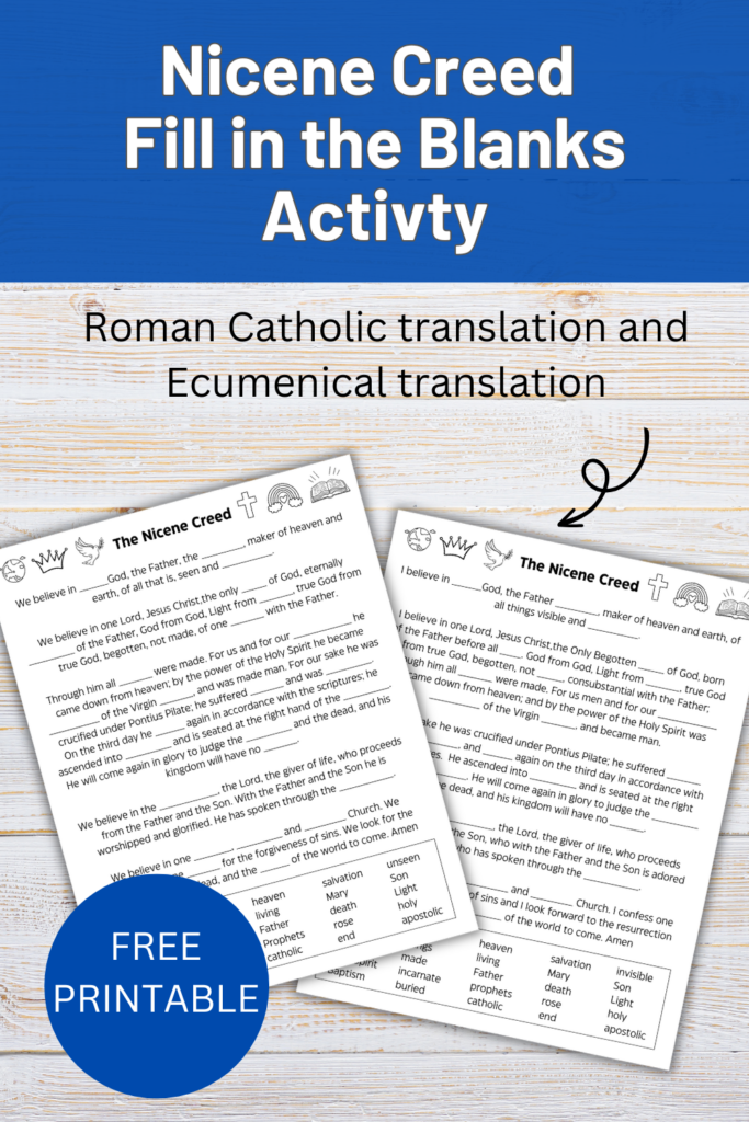 free printable Nicene Creed fill in the blanks activity