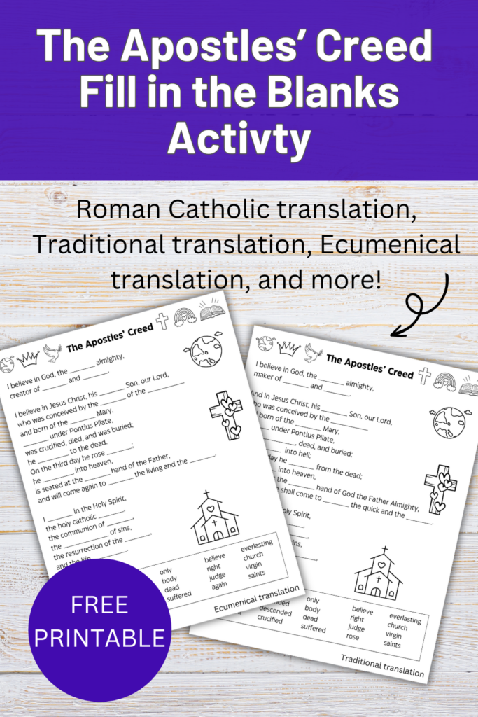 Apostles' Creed worksheet for kids